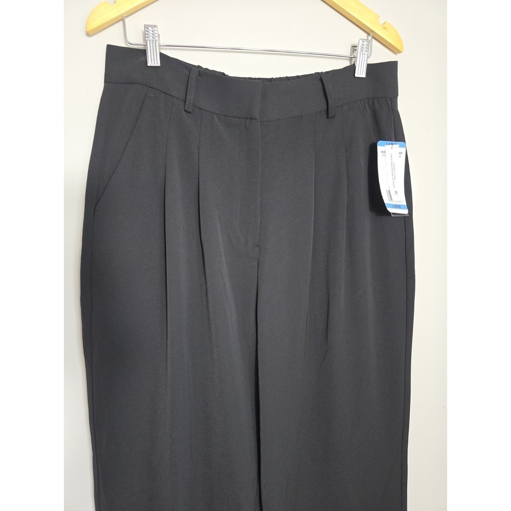 French Connection Wide Leg Trousers L Black High Rise NWT 30x27 Chic - Picture 4 of 13